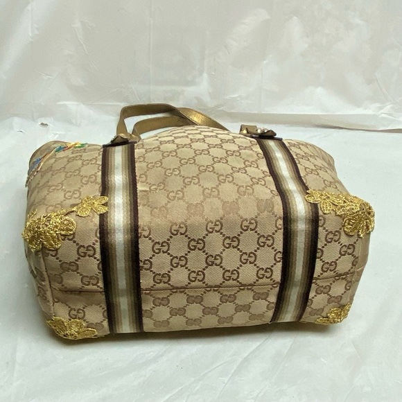 Vintage, Gucci, GG Coated Canvas with Gold Leather Shoulder Strap 11in x 8.5in - Picture 6 of 13